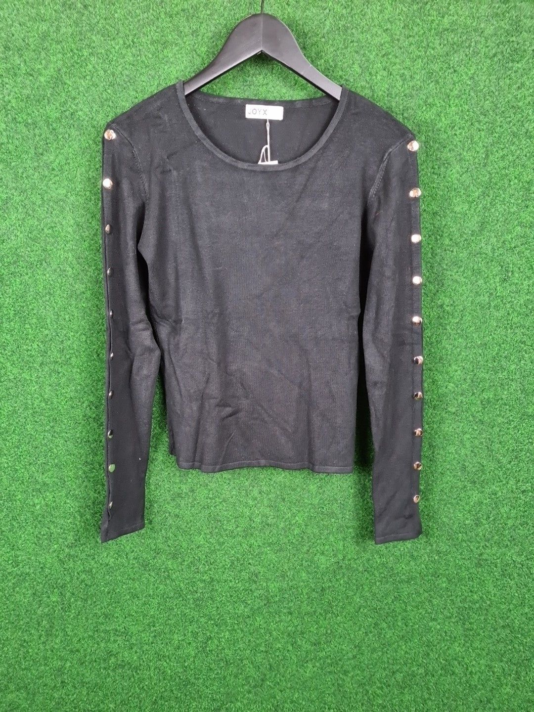 Joyx Pullover mit Knöpfen am Ärmel, M 38-40, Schwarz, 55 % Cotton, 35 % Viscose & 10 % Elastan, Damen - Abbildung 1