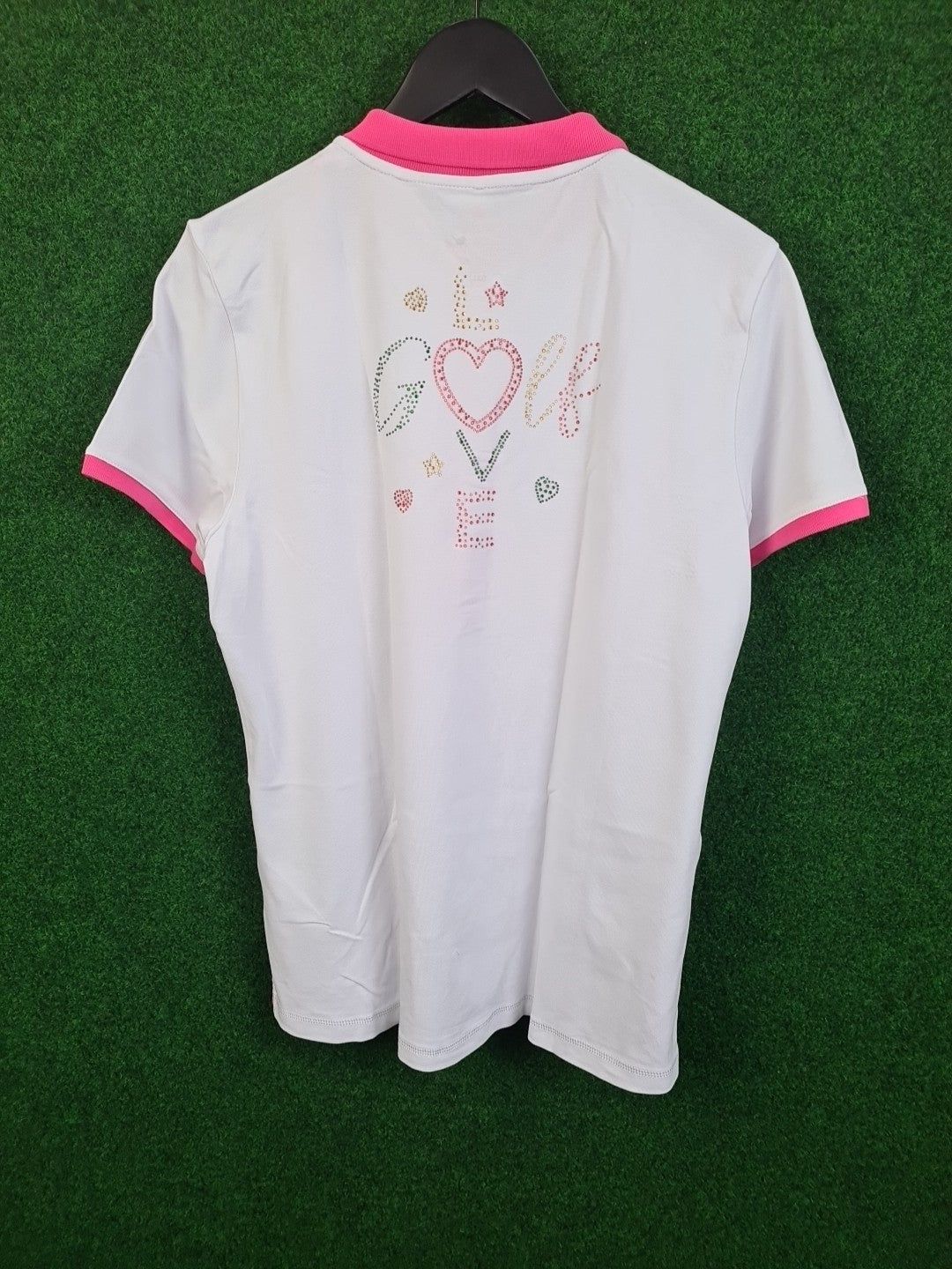 GIRLS GOLF Poloshirt, Golf Shirt, XXXL / 3XL, Weiß & Pink, We love Birdies, Glittering Golf Love, 46 % Cotton, 46 % Polyamid & 8 % Elasthan, Damen - Abbildung 2