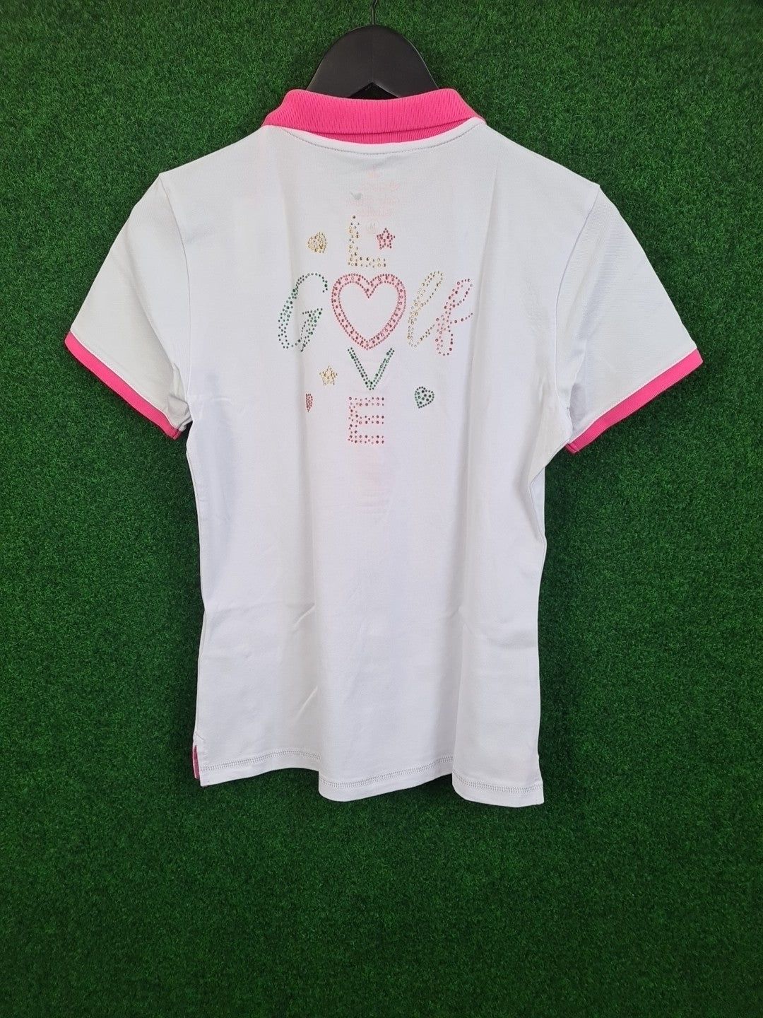 GIRLS GOLF Poloshirt, Golf Shirt, M, Weiß & Pink, We love Birdies, Glittering Golf Love, 46 % Cotton, 46 % Polyamid & 8 % Elasthan, Damen - Abbildung 2