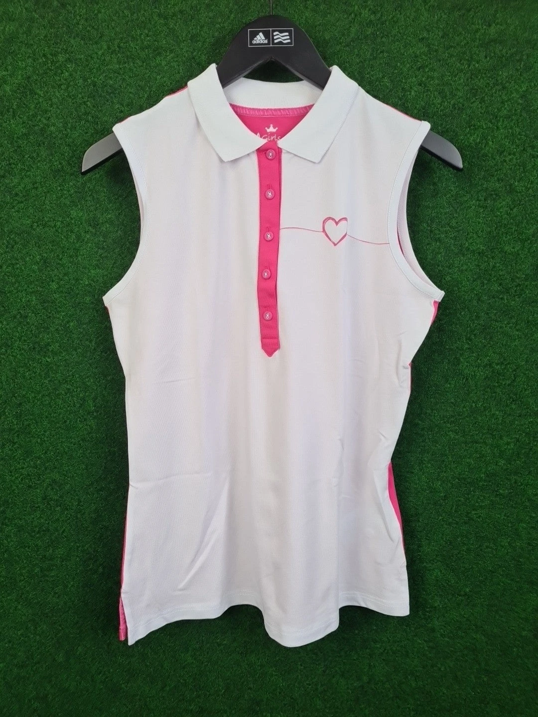 GIRLS GOLF Poloshirt, Golf Shirt, Ärmellos, L, Weiß & Pink, Pink Golf Love, 46 % Cotton, 46 % Polyamid & 8 % Elasthan, Damen - Abbildung 1
